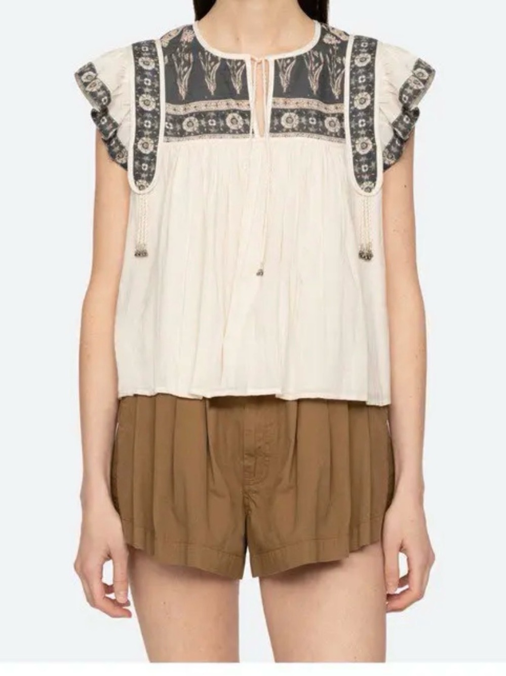 Sea New York Carla Embroidery Crochet Eyelet Flutter Sleeve Top Size XS New